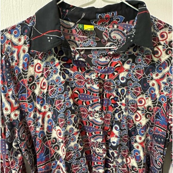 FARM RIO Paisley Snake Print Button Down Tie Front One Piece Romper - Picture 9 of 16